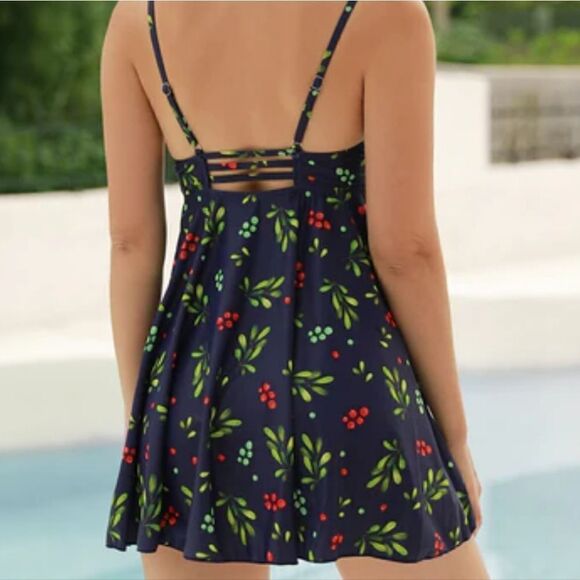 Summer Mae Bikini Beach lifestyle swim dress w boy shorts large navy floral - Picture 10 of 12